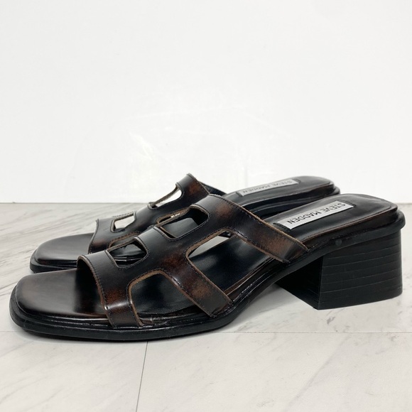 New! Steve Madden Princess Brown Black Square Toe Sandal 7 - Picture 1 of 14